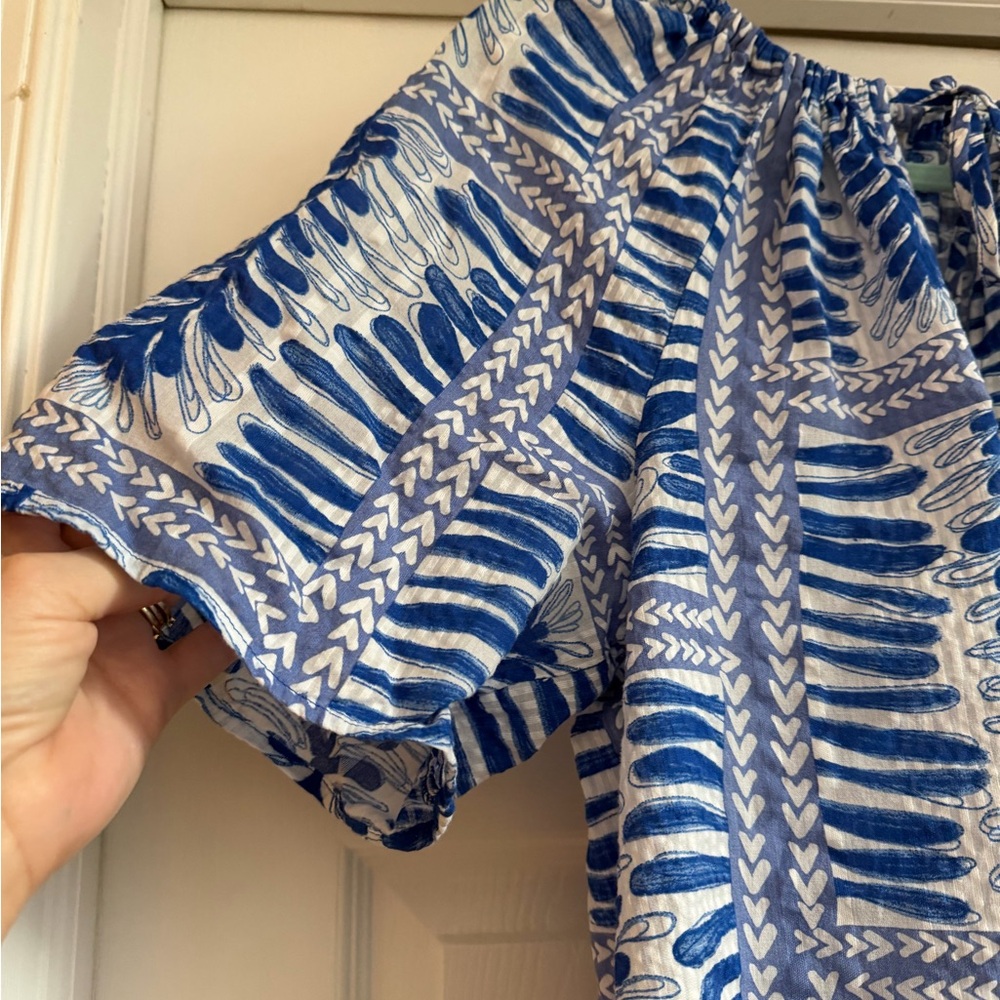 Blue Patterned Off-Shoulder Top - Picture 3 of 5